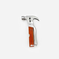 Hache multifonctionnelle en acier inoxydable et bois coloré de 17 cm, outil automobile, hache de camping extérieure, marteau à griffes coniques polyvalent pour verre et clous