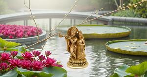 Radha-Krishna Statue Design Moderne En Laiton Massif Maison Temple Bureau Table Boutique Puja Étagère Hindou Religieux Cadeau - Product Image 3