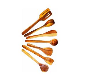 Utensilios de cocina de madera para cocinar Utensilios de madera natural Cucharas para cocinar Utensilios de cocina Set Espátula 7 PCS Venta al por mayor. - Product Image 2