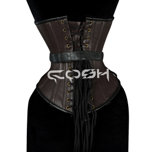 Corset Steampunk en cuir marron sous-poitrine avec fermoirs avant et poche latérale pour le modelage de la taille - Product Image 6