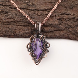 African Amethyst Purple Gemstone Pear Cut Copper Wire <b>Wrapped</b> Fashion Pendant Necklace Oxidized Silver <b>Bridal</b> Wedding Engagement - Product Image 1