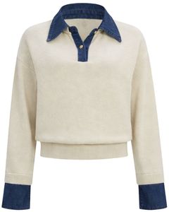 Manufacturer Customized Knit Sweater With Blue Denim Collar <b>Women</b> Casual Winter Pullover Long Sleeve Soft <b>Warm</b> Fashion Top - Product Image 1