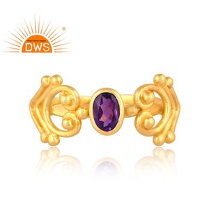 Anillo de piedras preciosas de amatista natural chapado en oro de 18 quilates de plata de ley más vendido, fabricante de joyería fina Demi - Product Image 3