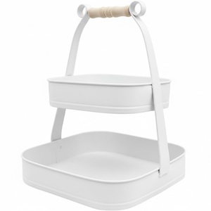Support de plateau en fer à deux niveaux de forme carrée avec revêtement en poudre dorée antique avec poignée pour la décoration de fêtes et d'événements, écologique - Product Image 3