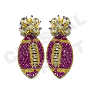 Pendientes de cuentas de fútbol de oro púrpura para mujer, Día conmemorativo patriótico, Material de tela de Color naranja, blanco y azul - Product Image 1