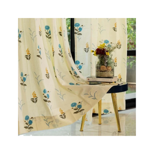 Cortina de algodón beige con certificación OEKO-TEX de 300 hilos, con estampado floral en bloques amarillo, verde y rojo, 140x240 cm, 200 GSM, para hotel. - Product Image 6