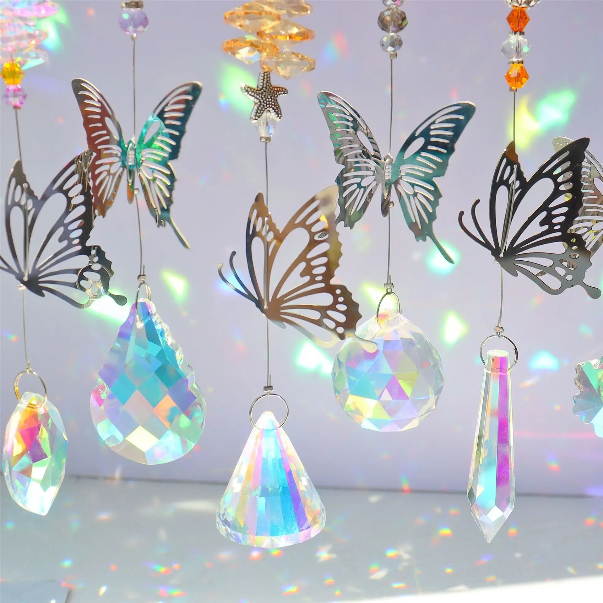 Individueller Crystal Glass Schmetterlingsanhänger Zierfenster Prismkugel hängend Crystal Sonnenfänger String