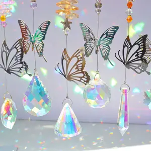 Personnalisable Cristal Verre Papillon Pendentif Ornement Fenêtres Prisme Boule Suspendus Cristal Attrape Soleil Chaîne