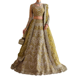 Fashionable Women's <b>Long</b>-<b>Sleeved</b> Wedding <b>Dress</b> Soft Satin Lace for Indoor Classic Bridal Outfit Plus Size Included - Product Image 1