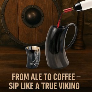 Tasse en corne rustique authentique, tasse écologique naturelle faite à la main, verres durables parfaits pour café, thé, whisky, utilisation de table à manger - Product Image 4