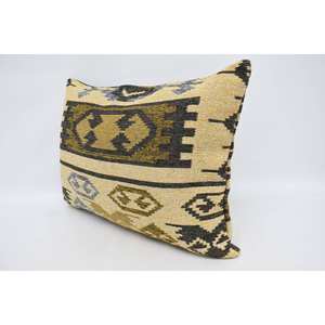 Coussin en laine jaune antique 20x28 pouces coussin tissé à motif géométrique et floral pour literie ou usage décoratif - Product Image 4