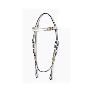 Western Leather Headstall / Bridle Horse Tack in White with Handbraided Rawhide Leather seasonal