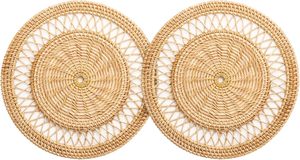Manteles Individuales Redondos de Ratán Natural Tejidos a Mano, Manteles de Paja para Decoración de Comedor, Resistentes al Calor, Posavasos Boho y Decoración de Pared - Product Image 2