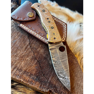 มีดพับเหล็กดามัสกัสทำมือ ด้ามไม้สลักลาย งาน DIY รับผลิตตามแบบ (OEM) มีดยุทธวิธีสำหรับตั้งแคมป์และล่าสัตว์ คุณภาพสูง - Product Image 4