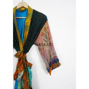 Recycled Silk Sari Kimono Bohemian Nightgown Women's Sexy Vintage Elegant Casual Hippie - Product Image 3