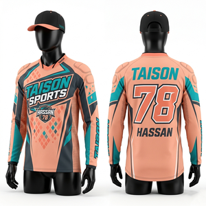 เสื้อเจอร์ซีย์มอเตอร์ครอสผู้ชาย 140 GSM ผ้าโพลีเอสเตอร์ตาข่าย ระบายอากาศได้ดี สีน้ำเงินดำ ดีไซน์แผงสี  ลายพิมพ์แบบซับลิเมชั่น  โลโก้สั่งทำได้  ทรงสำหรับแข่งรถ - Product Image 3