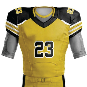 Uniforme de football américain sublimé en polyester 100% personnalisé pour hommes maillot court en sergé respirant jaune noir - Product Image 2