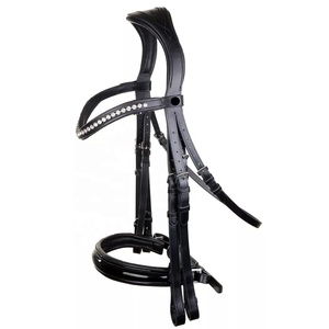 บังเหียนหนังม้าสีดำบังเหียนคู่สำหรับแข่งม้าและกีฬากลางแจ้ง - Product Image 1