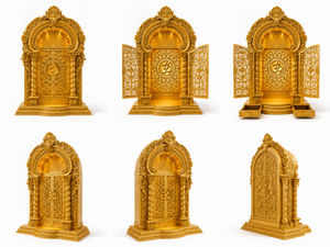 Mandir hindú Om dorado tallado a mano para hogares de lujo, santuario de madera de teca de lujo para sala de Pooja, templo tradicional de madera maciza con acabado dorado. - Product Image 5