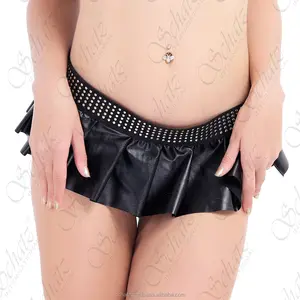 Dames Dames Faux Leren Rok Schaatser Uitlopende Geplooide Mini Rok Met Korte Studs Pu Glanzende Leren Rokken