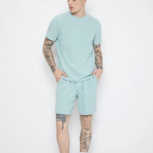 Conjunto deportivo de 2 piezas de verano para hombre, venta al por mayor, camisetas de manga corta, pantalones cortos informales de algodón transpirable, venta al por mayor, conjunto de camisetas con estilo para hombre - Product Image 1