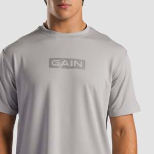 T-shirt de fitness 100% polyester RP Gain en gris clair, style hip-hop tricoté avec logo uni imprimé en sérigraphie - Product Image 5