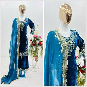 Nouveau design fantaisie en velours, haut de gamme, avec broderies et sequins, idéal pour les mariages indiens et pakistanais, tenue de soirée, infroissable et extensible - Product Image 1