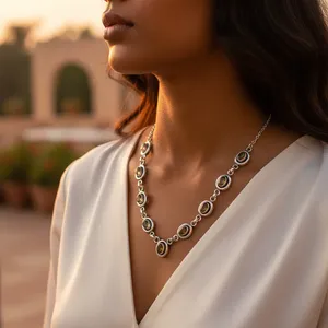 Collier en argent 925 avec pierre précieuse verte olive, collier de mode pour femmes, cadeau - Product Image 1