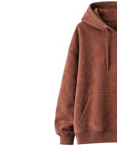 Sudadera con Capucha Marrón Lavada de Fabricante, Unisex, Estilo Urbano, Holgada, Sudadera con Capucha Lisa de Algodón y Felpa, Fabricante Personalizado - Product Image 3