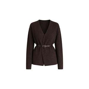Suéter de punto con cuello cruzado y detalle en la cintura - Marrón - Marrón - Product Image 3