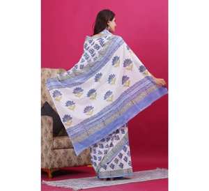 High Selling Cotton Malmal Hand Printed <b>Saree</b> <b>for</b> <b>Women</b> Elegant Party Wear Beautiful Colors <b>for</b> Summer Indian Pakistani Clothing - Product Image 2