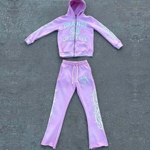 Conjunto de ropa de calle serigrafiada personalizada-Vintage transpirable, Efecto desgastado de lavado sucio, pantalones de chándal informales - Product Image 4