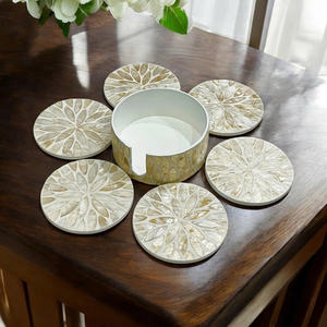Classic White Mother Of Pearl Round Coasters Elegant Handcrafted <b>Table</b> <b>Protection</b> Accessory For Dining Coffee <b>Table</b> Decor - Product Image 5