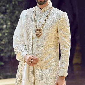 Trendy-Designer & Elegant Embroidery on Sherwani & <b>Pant</b> with Embellished crystal glass beads, Dabka, Resham, kasab work=2025 - Product Image 1