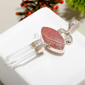 Pendentif en rhodochrosite taillée marquise en pierre naturelle personnalisée pour femmes et hommes avec pendentif en cristal Quartz taillé au crayon pierre précieuse - Product Image 1
