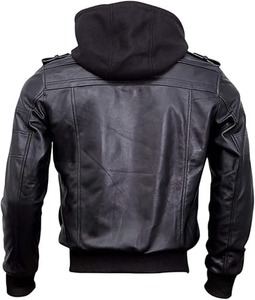 Blouson aviateur en cuir véritable noir pour homme avec cuir d'agneau véritable ciré marron imperméable respirant pour l'hiver - Product Image 3