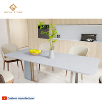 Table à manger en pierre de quartz Look d'onyx authentique Projet résident antimicrobien bleu de luxe Table à manger en quartz
