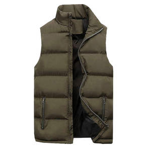Blouson d'hiver matelassé sans manches personnalisé pour homme, en toile, avec fermeture éclair, léger, coupe-vent, col montant, devant zippé - Product Image 2