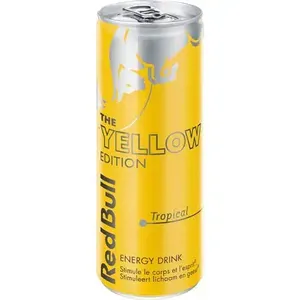 Bebida Energética Tropical RedBull Edición Amarilla con Ginseng, 114 mg de Cafeína, Taurina, Vitaminas B, Sin Azúcar, Caja de 330 ml - Product Image 1
