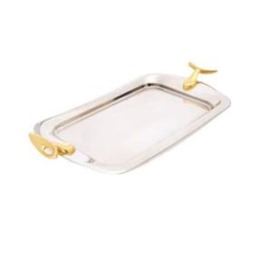 Plateau de service pour le thé, le café et le petit-déjeuner en métal fait à la main avec poignées, vaisselle décorative pour la restauration - Product Image 3