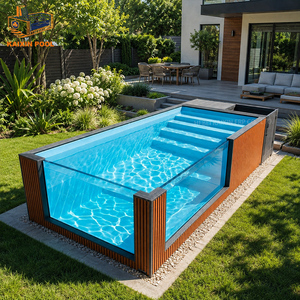 Grande <span class=keywords><strong>piscine</strong></span> semi-hors sol en verre, bois, acrylique et fibre de verre pour jardin extérieur, maison, spa - Product Image 3