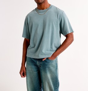 T-shirts en tricot surdimensionnés pour hommes de bonne qualité 100% coton poids lourd personnalisés respirants lavés - Product Image 5