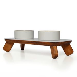 Table à manger classique en bois massif durable avec mangeoire pour chat ou chien en bambou en acier inoxydable avec cadre en bois plastique - Product Image 4