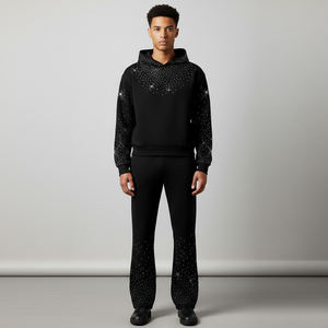 Custom 350 GSM Acid Wash Tracksuit Heavyweight <b>Hoodie</b> & Sweatpants Set with and Rhinestone Details Perfect For streetwear - Product Image 5