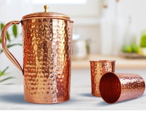 Gran coleccionable de jarra de agua de cobre con 4 vasos jarras de cobre antiguas con artesanía auténtica - Product Image 6