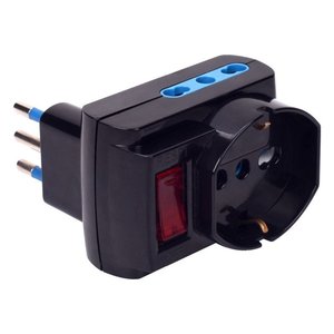 Adaptador de Enchufe Estándar Italiano de 2 Tomas con Interruptor 2P+T (10A), Convertidor de Enchufe Eléctrico 10/16A 2P+T (10A) Bidireccional - Product Image 1