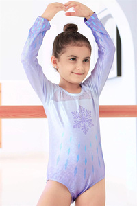 Custom Girls Long Sleeve Dance Practice Gym Wear Printed Unitard Ballet Mesh Rhythmic <b>Cheerleading</b> Leotard with Skirt Style - Product Image 3