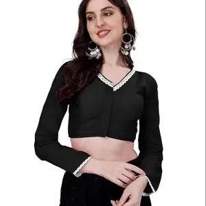 2023 nouveau design femmes Satin soie multicolore élégant Saree Blouse s'ouvre de l'avant avec crochet rembourré Blouse