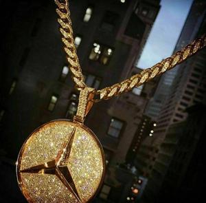 3.20CT Diamant Rond Mercedes Car Logo charm Pendentif 14k Or Jaune Finition - Product Image 3