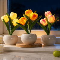 Lámpara de Noche Creativa con Base de Cerámica, Luz Cálida Rosa y Amarilla, Estilo Nórdico, Alimentación USB, Iluminación Suave, Diseño de Tulipán, para Dormitorio y Estudio